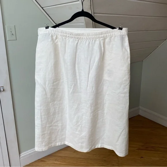L.L. Bean Linen Classic Fit Straight Midi Skirt Size 18 Reg White A Line Basic - Picture 6 of 16